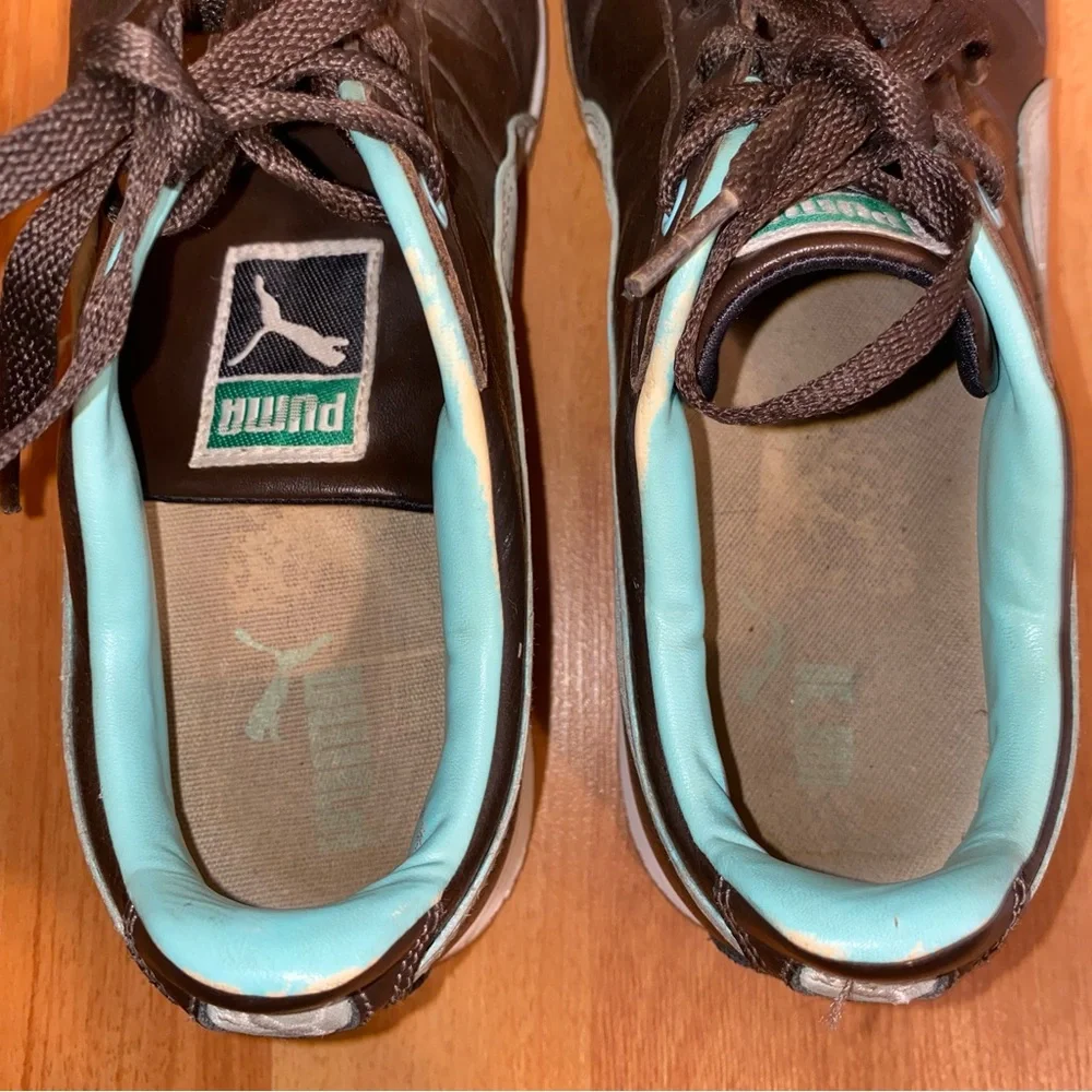 Puma Turin Leather and Suede Chocolate and Aqua Women’s Sneakers 8.5 - Picture 10 of 11